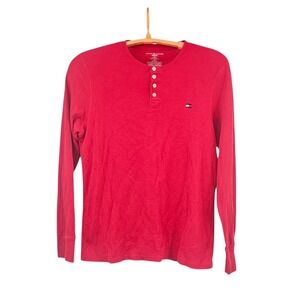 Tommy Hilfiger Waffle Knit Henley Mens XL Red Long Sleeve Thermal Shirt